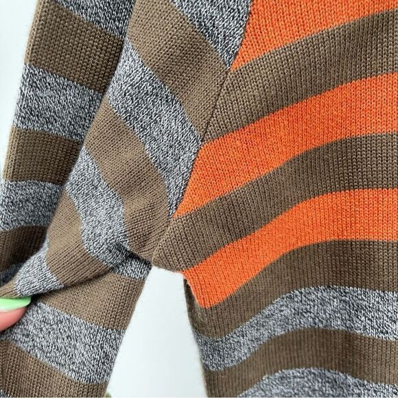 Blair Underwood Men’s Large Modern Fit Orange Brown Striped V-Neck Sweater - Picture 6 of 12